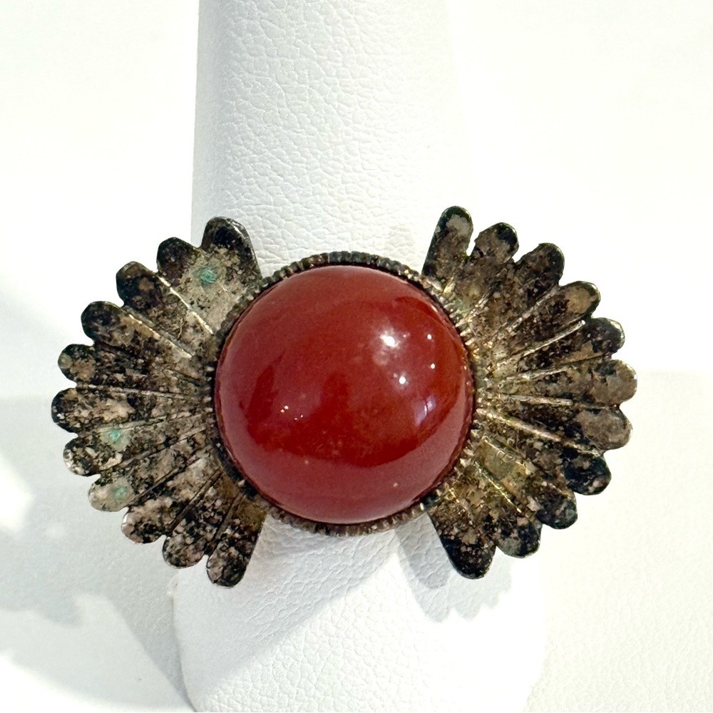 Jay King Desert Rose Trading Fan Ring Sterling Silver Red Carnelian Size 10.5